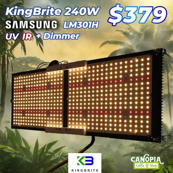 Canopiagrowshop.com | QUITO ECUADOR | Luz LED de cultivo | KingBrite 240Watt con led Samsung LM301H, UV IR. Alimentación Meanwell