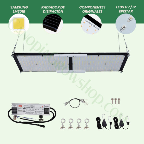 Canopiagrowshop.com | productos | Led 240w samsung uv ir 3000k kit completo