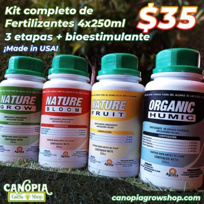 Canopia Growshop | Quito - Ecuador | Kit completo de fertilización orgánico mineral con Bioestimulante - Para todas las etapas, crecimiento y floración