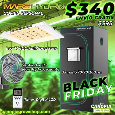 Canopia Growshop Quito | Kit personal Mars Hydro 70x70 con Ventilador - Luz TS600 y temporizador -Black Friday 2024