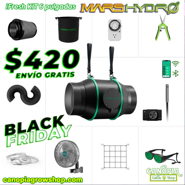 Canopia Growshop | QUITO ECUADOR | Kit ventilación Mars Hydro iFresh 6 pulgadas con ventilador y accesorios - Black Friday 2024