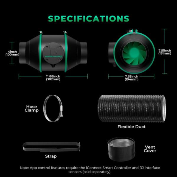 Canopia Growshop Quito Ecuador | Kit ventilación y filtración MarsHydro 4 pulgadas con control de velocidad